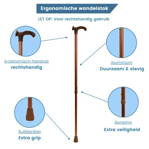 Bastone da passeggio regolabile ed ergonomico con impugnatura per destrimani – caratteristiche