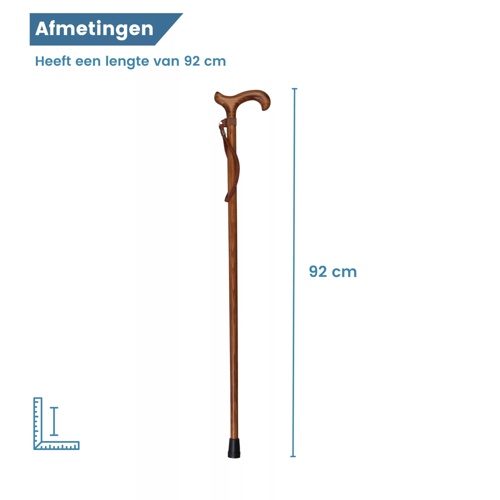 Bastone da passeggio in legno con cinturino marrone – dimensioni