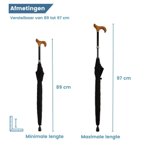 Dimensioni del bastone da passeggio regolabile con ombrello