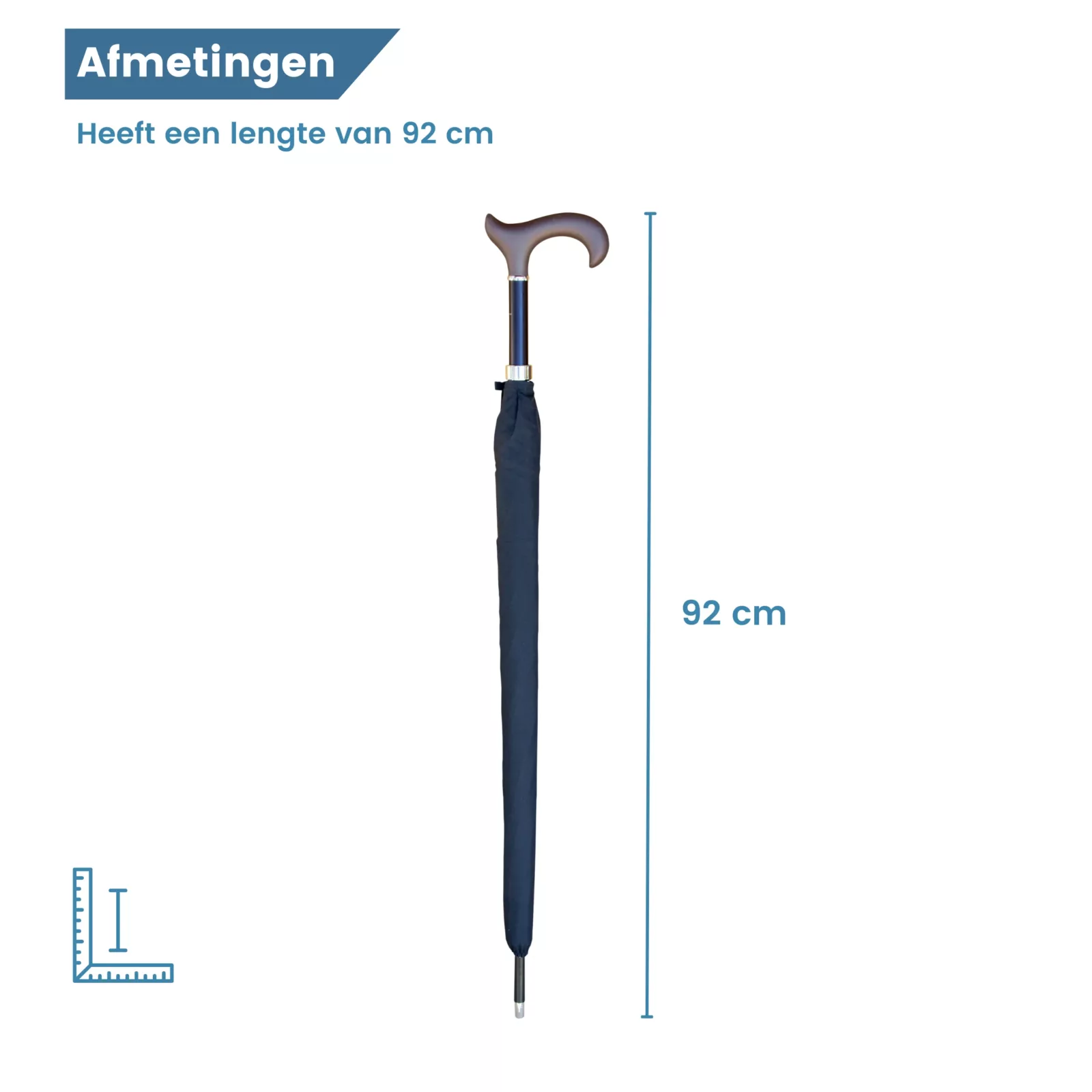 Dimensioni del bastone da passeggio a ombrello nero con impugnatura Derby soft touch