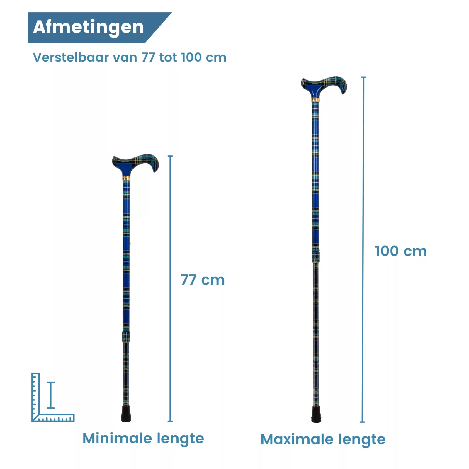 Bastone da passeggio telescopico tartan blu