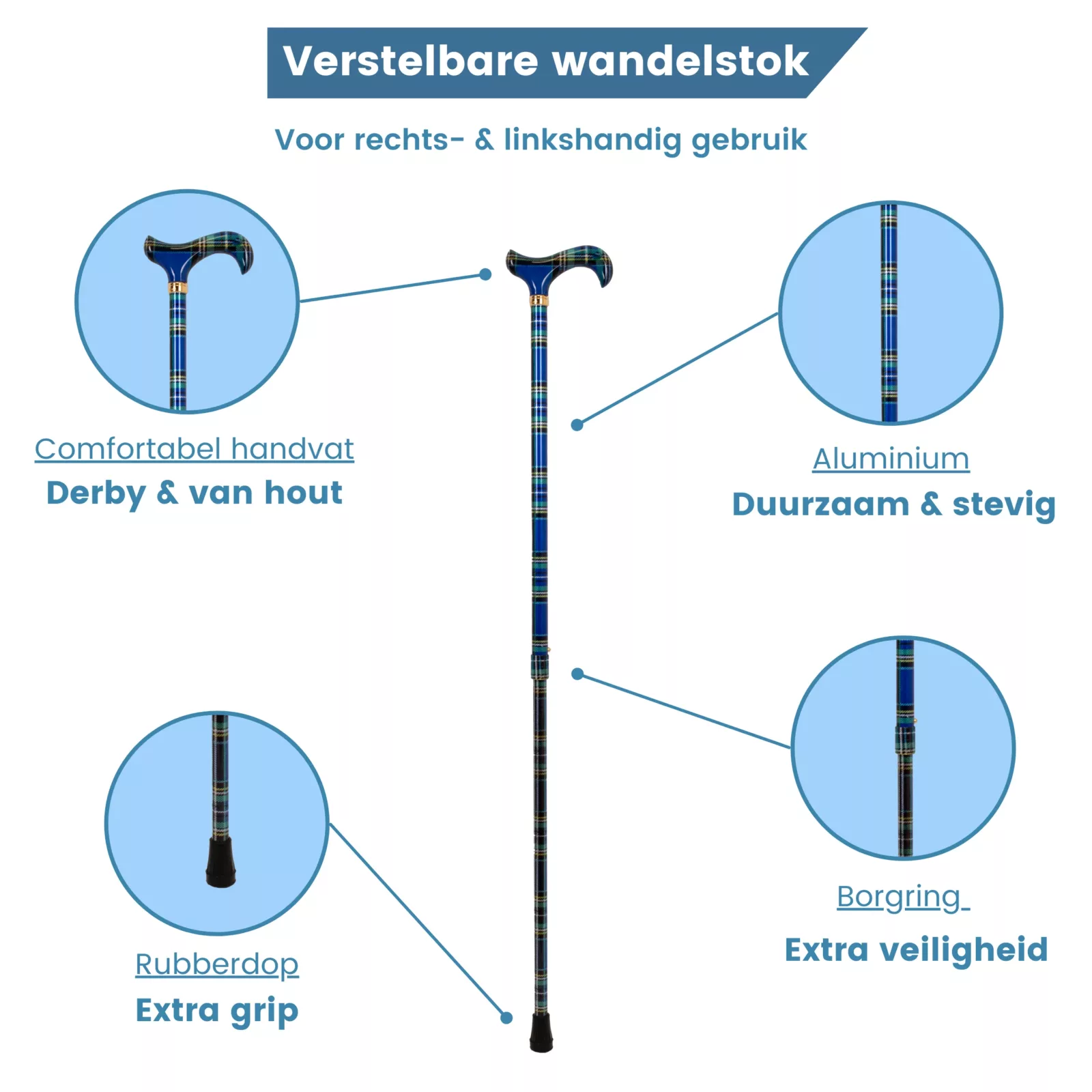 Bastone da passeggio tartan blu usp