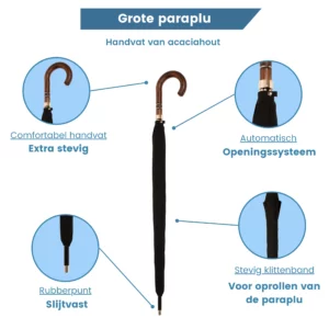 Ombrello grande con manico in legno di acacia