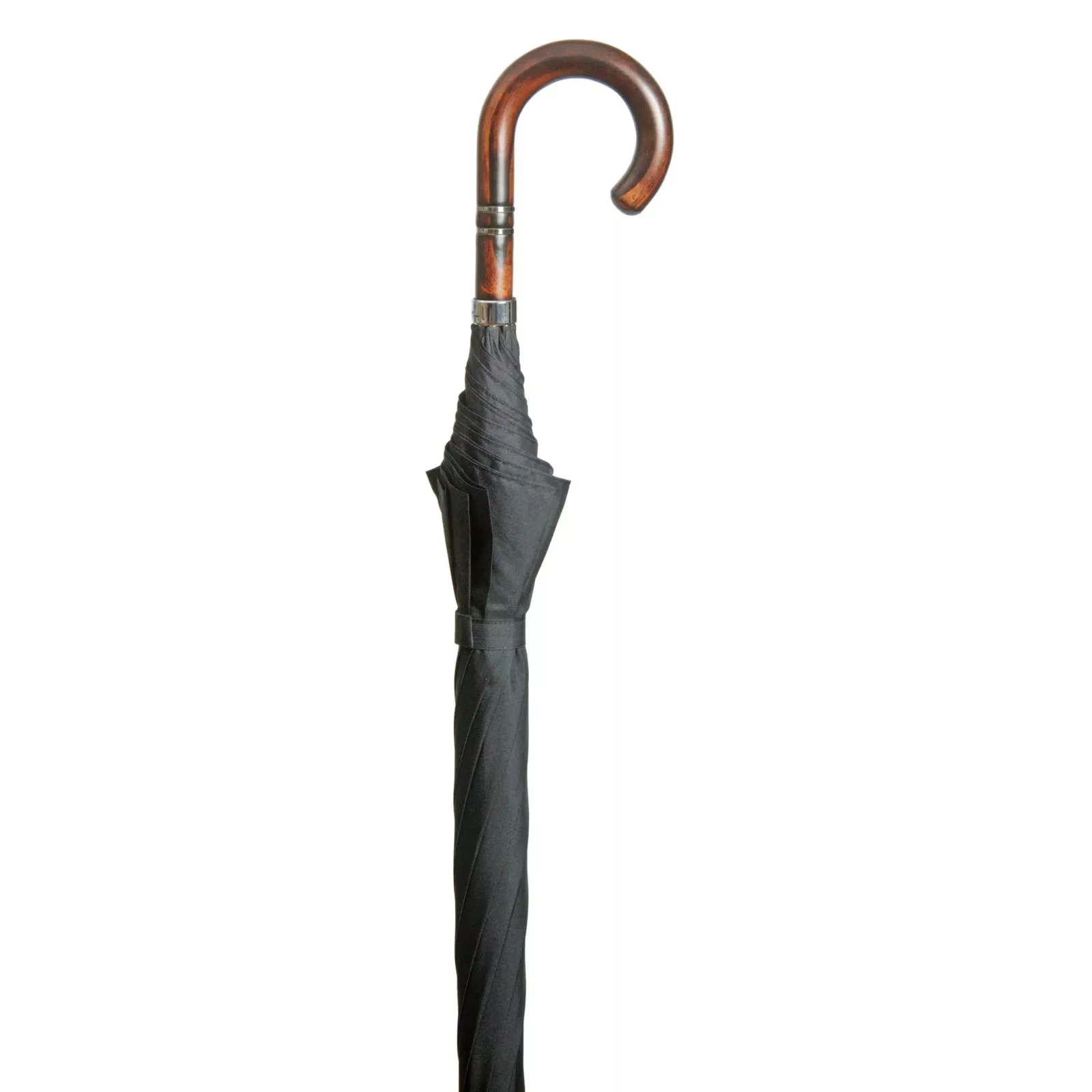 Ombrello con manico in legno di acacia, diametro 108 cm, nero
