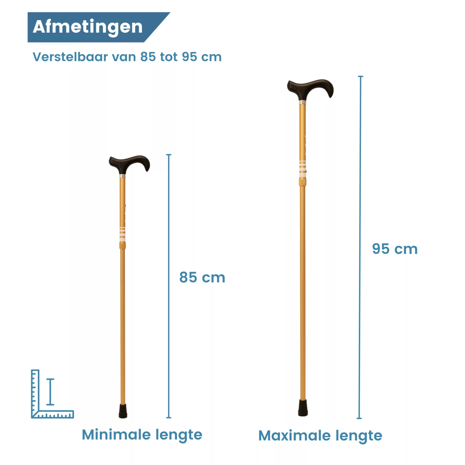 Dimensioni del bastone da passeggio telescopico Ringel, colore oro champagne