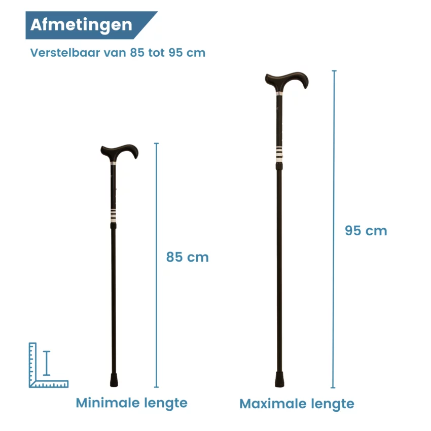 Dimensioni del bastone da passeggio regolabile con anello nero