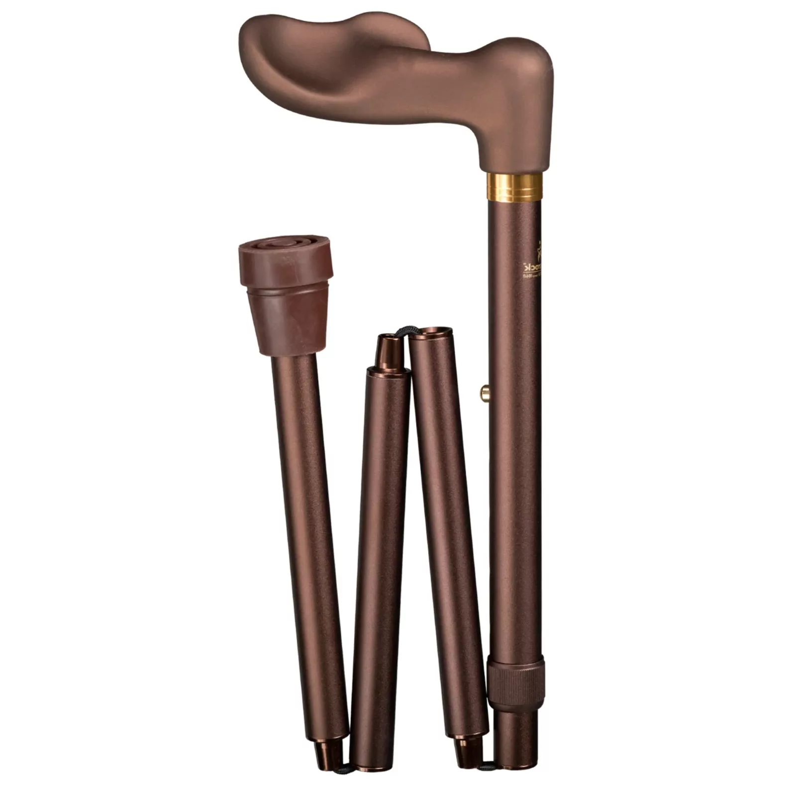 Bastone da passeggio ergonomico pieghevole, color bronzo, con impugnatura soft touch per la mano sinistra