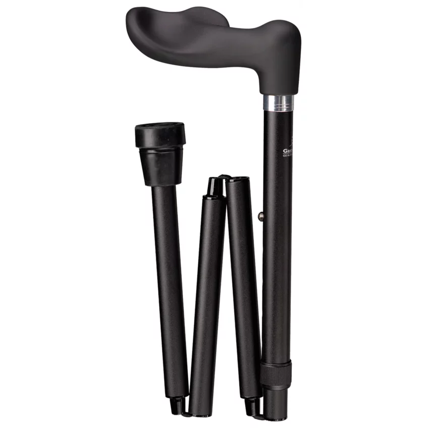 Bastone da passeggio ergonomico pieghevole nero soft touch sinistro