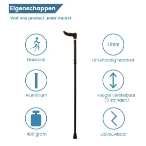 Bastone da passeggio ergonomico pieghevole nero soft touch – caratteristiche