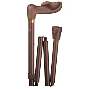 Bastone da passeggio ergonomico pieghevole, color bronzo, soft touch, per destrimani