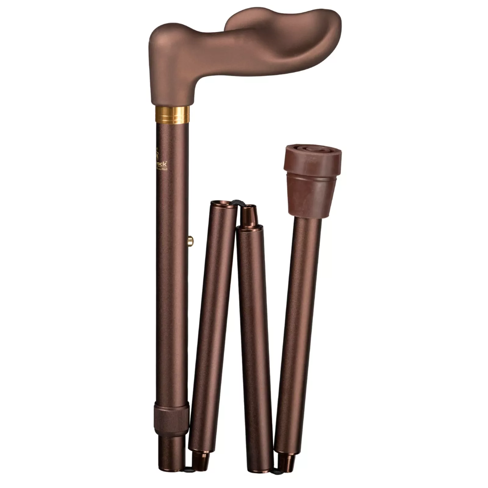 Bastone da passeggio ergonomico pieghevole, color bronzo, soft touch, per destrimani