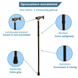 gastrock Bastone da passeggio pieghevole nero con impugnatura morbida Escort ups