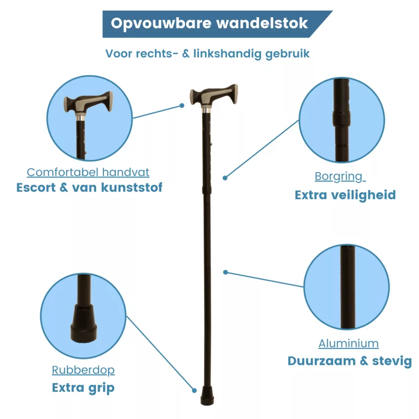 gastrock Bastone da passeggio pieghevole nero con impugnatura morbida Escort ups