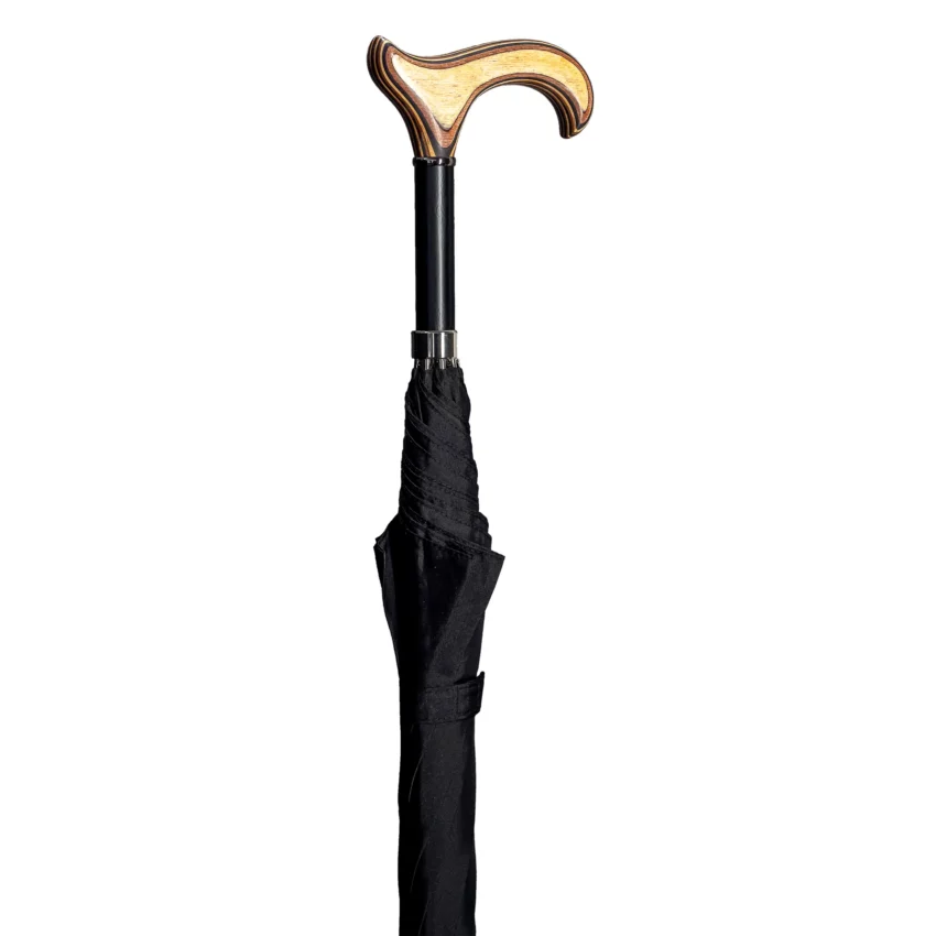 Ombrello Bastone da passeggio 92 cm nero in legno di betulla con impugnatura Derby