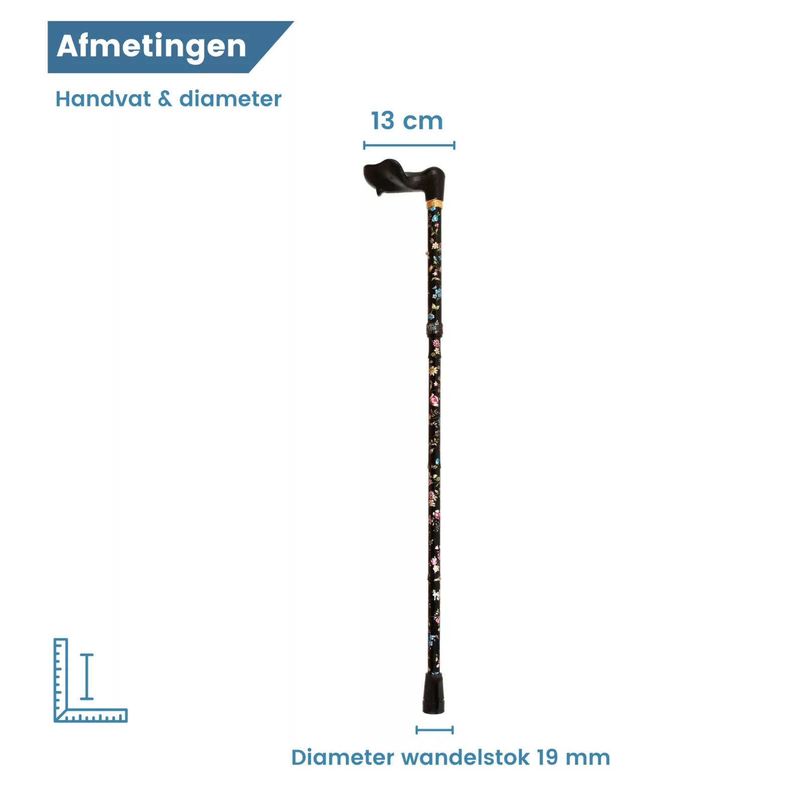 Bastone da passeggio ergonomico nero con fiori