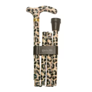 Bastone da passeggio pieghevole con impugnatura «Petit Derby» con stampa leopardata