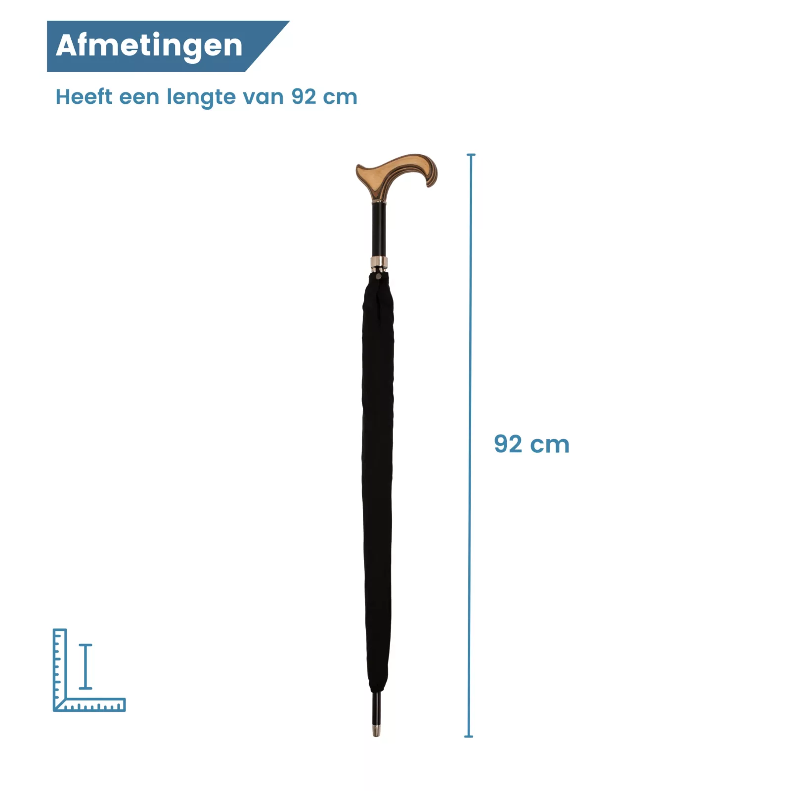 Ombrello a Bastone, lunghezza 92 cm, manico Derby nero, dimensioni