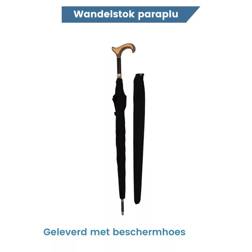 Ombrello a Bastone, lunghezza 92 cm, manico Derby nero, custodia protettiva