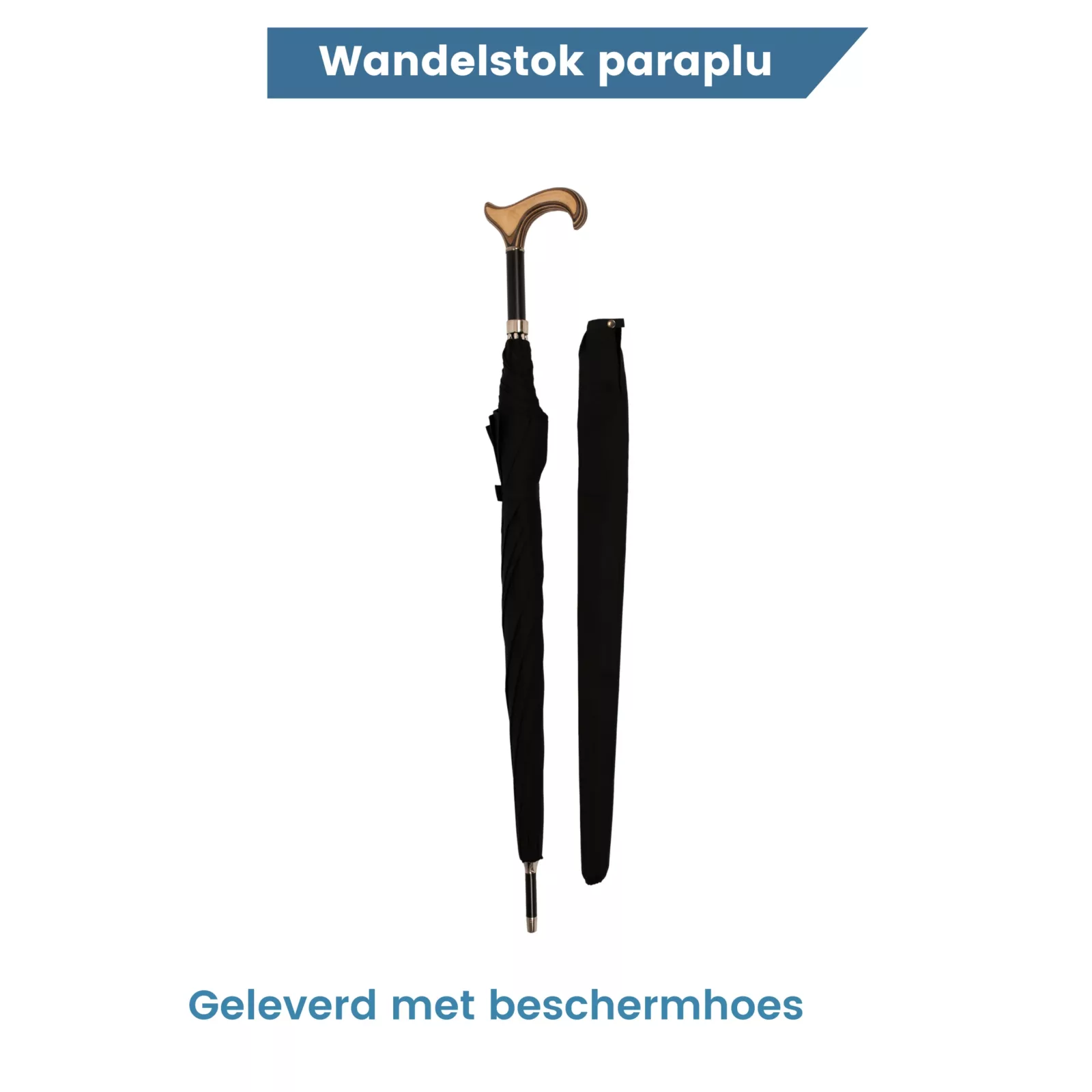 Ombrello a Bastone, lunghezza 92 cm, manico Derby nero, custodia protettiva