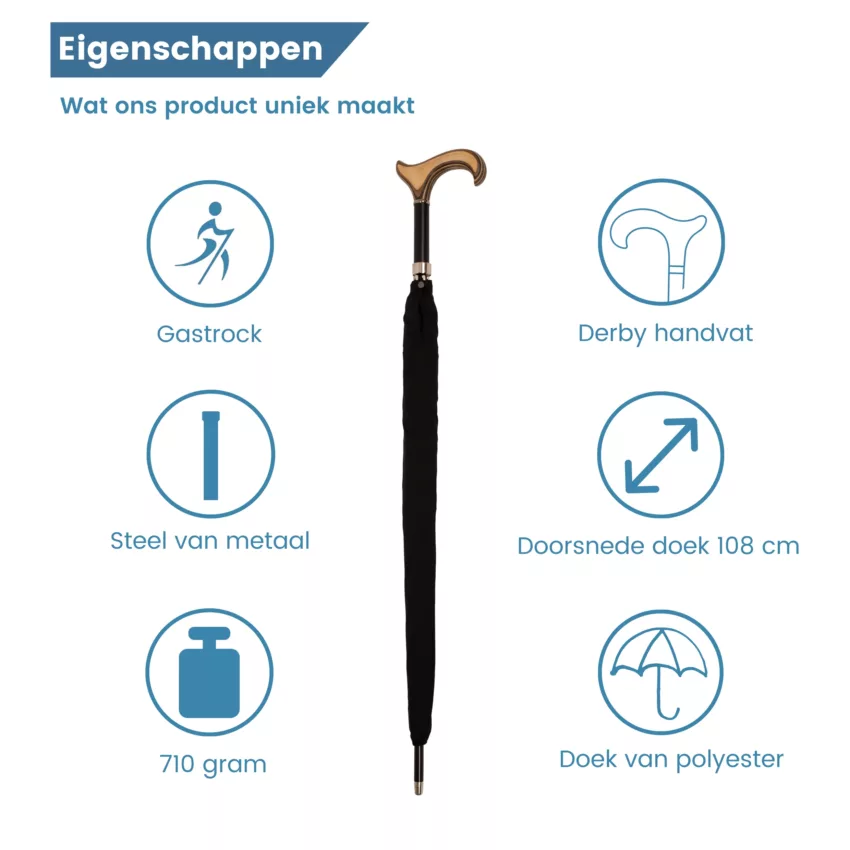 Ombrello a Bastone, lunghezza 92 cm, manico Derby nero – caratteristiche