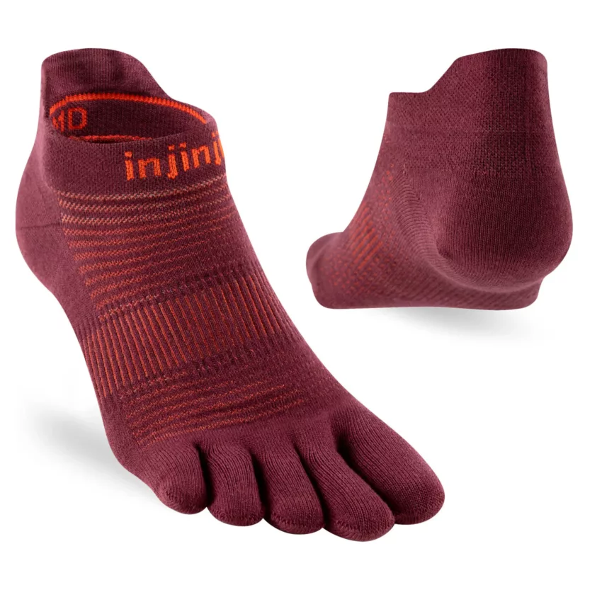 Calzini a cinque dita dalla taglia 44,5 alla 47, run, leggeri, invisibili, Coolmax, rossi sul retro