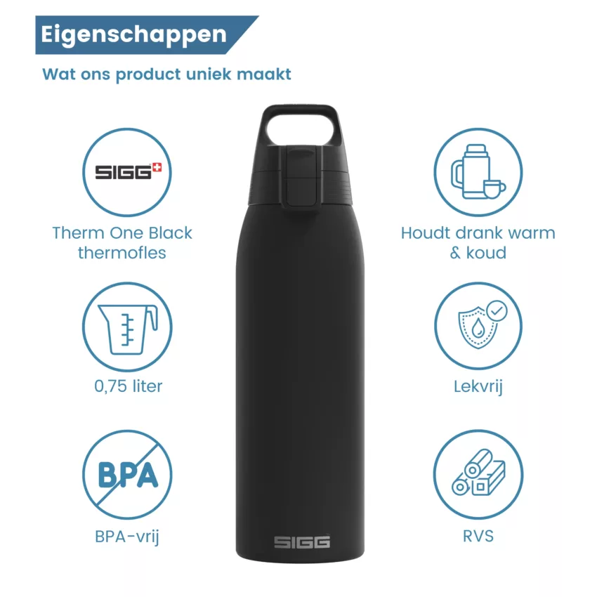 Bottiglia termica Shield Therm One nera da 0,75 litri