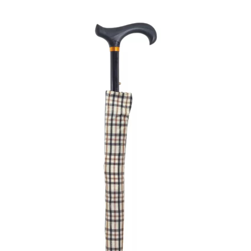 Bastone da passeggio telescopico con ombrello 2 in 1 beige