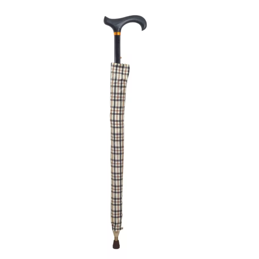 Bastone da passeggio estensibile con ombrello 2 in 1, beige, completo