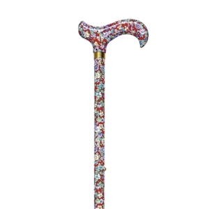 Bastone da passeggio telescopico rosso con mini fiori