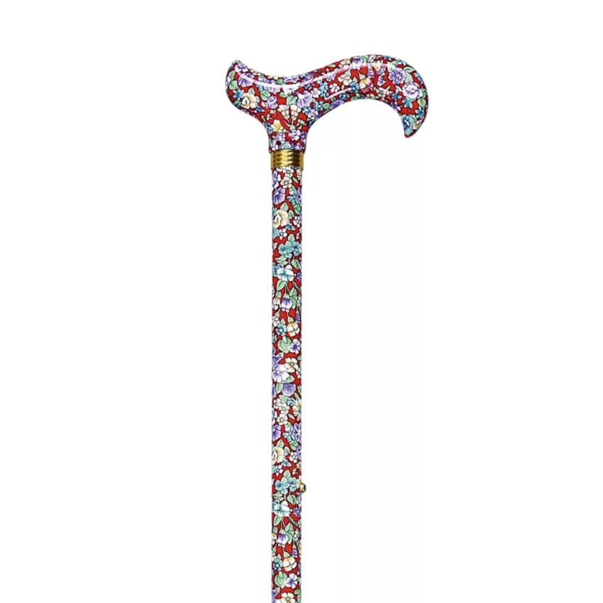 Bastone da passeggio telescopico rosso con mini fiori