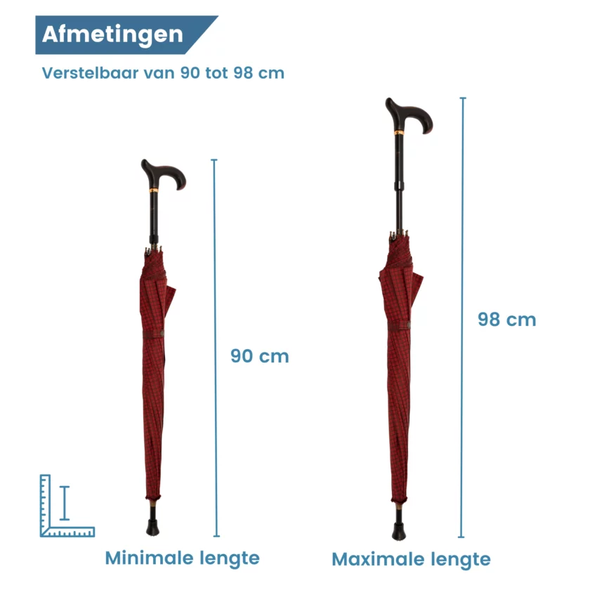 Dimensioni del bastone da passeggio regolabile a ombrello in tessuto di raso italiano rosso