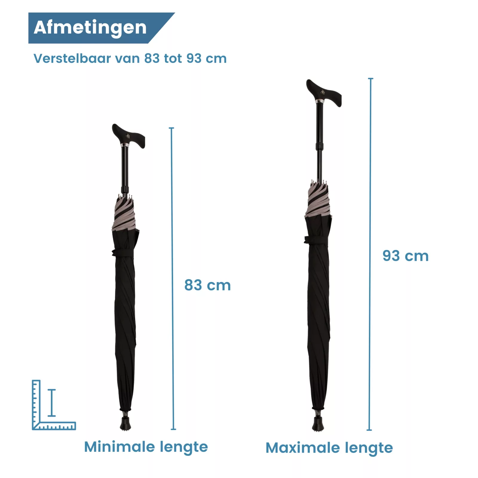 Dimensioni del bastone da passeggio a ombrello nero