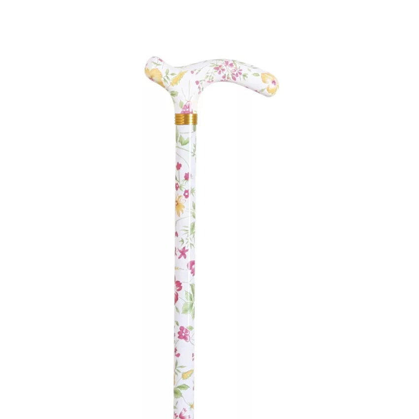 Bastone da passeggio regolabile con impugnatura Petit Derby bianca a fiori