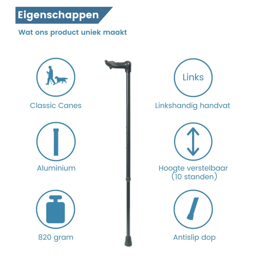Caratteristiche del bastone da passeggio ergonomico regolabile per mancini