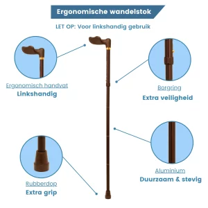 Bastone da passeggio ergonomico pieghevole, color bronzo, con impugnatura soft touch per la mano sinistra