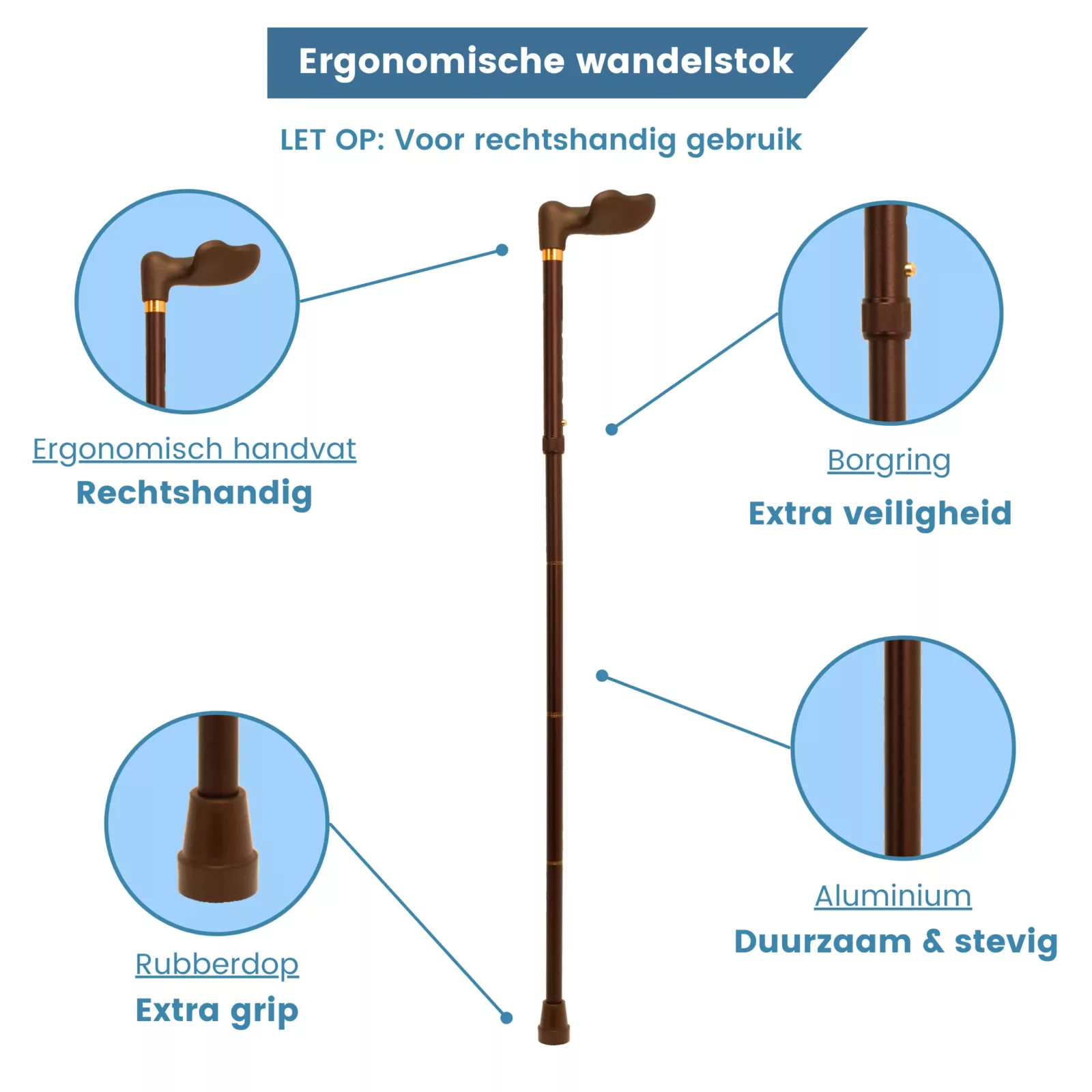 Bastone da passeggio ergonomico pieghevole, color bronzo, soft touch, per destrimani