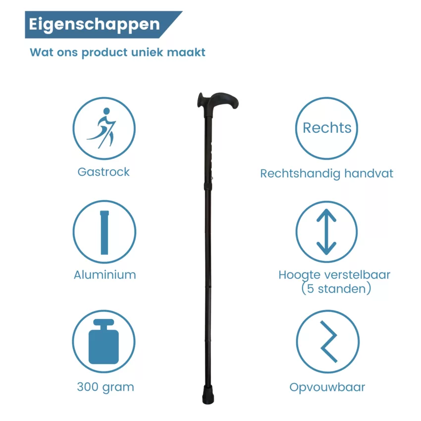 Bastone da passeggio ergonomico pieghevole nero con impugnatura Relax per destrimani – caratteristiche