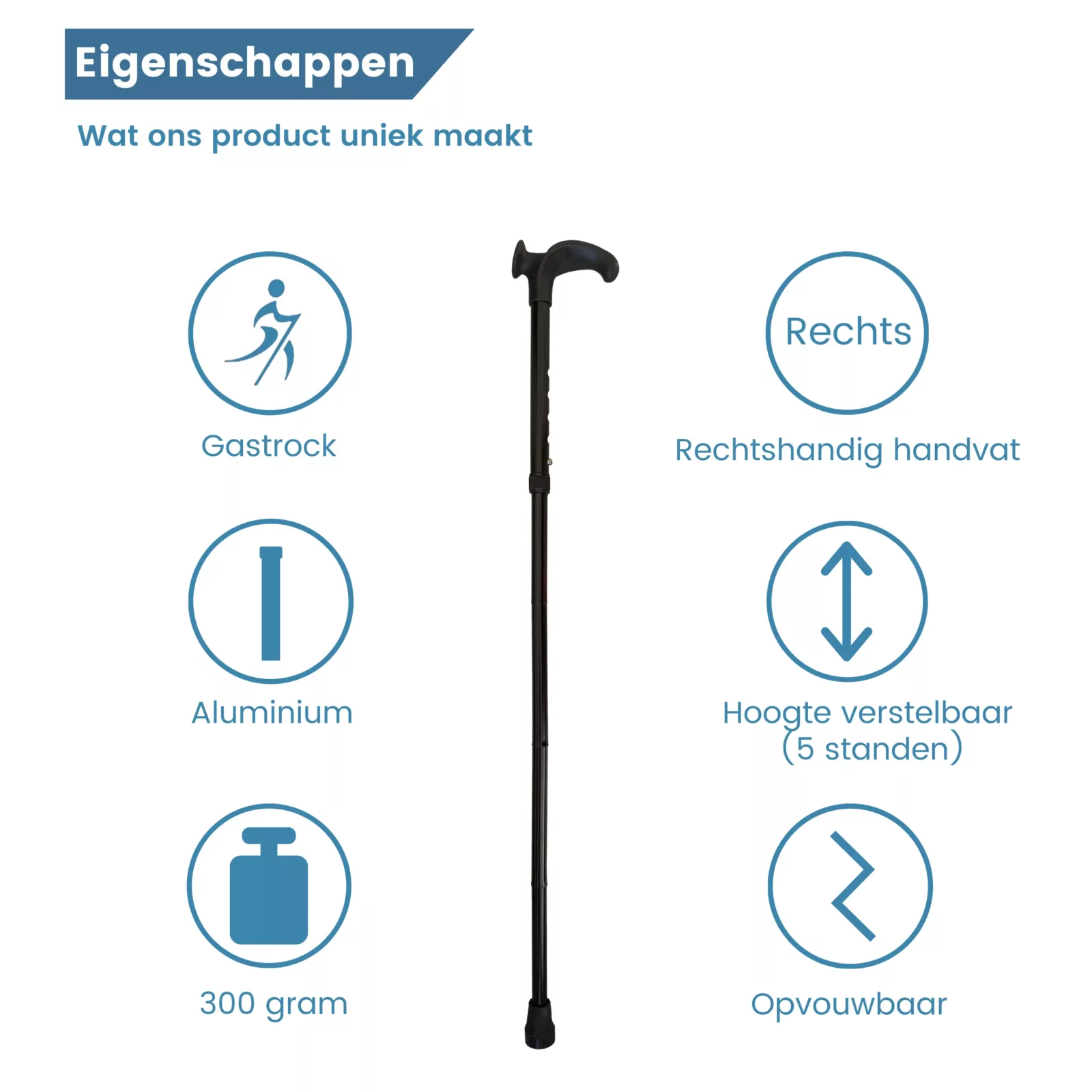 Bastone da passeggio ergonomico pieghevole nero con impugnatura Relax per destrimani – caratteristiche