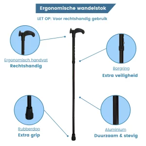 Bastone da passeggio ergonomico pieghevole nero con impugnatura Relax per destrimani USP