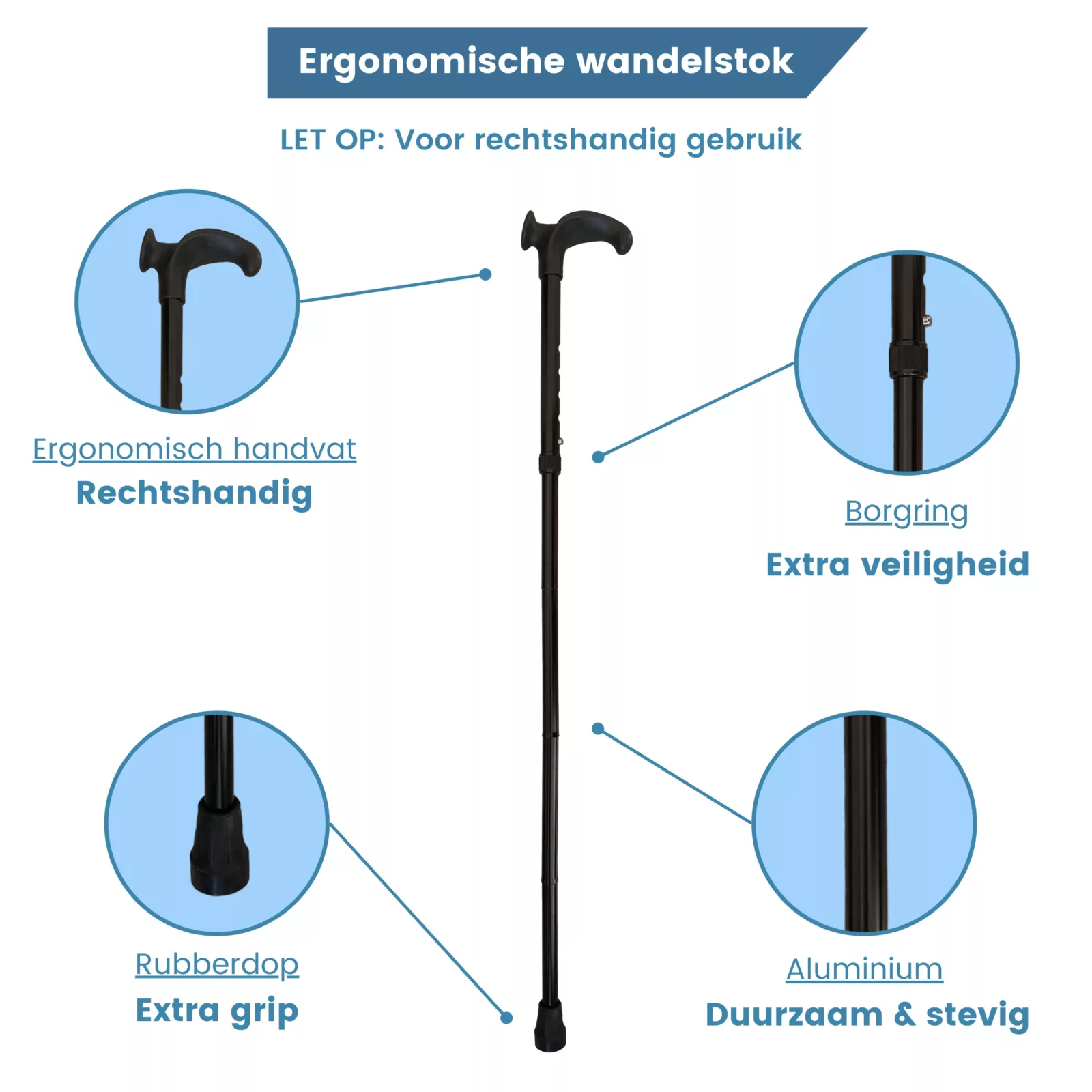 Bastone da passeggio ergonomico pieghevole nero con impugnatura Relax per destrimani USP