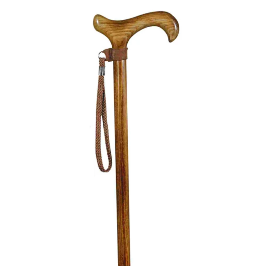 Bastone da passeggio in legno con laccetto da polso marrone