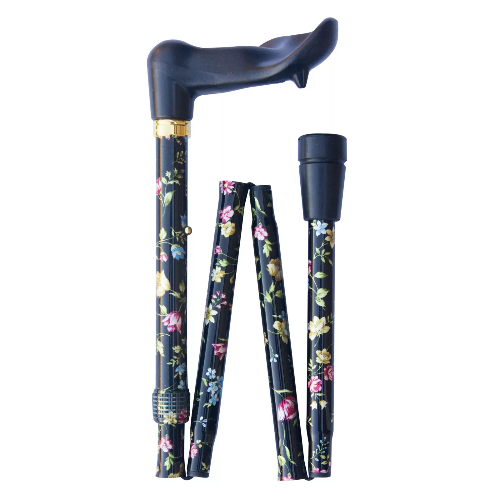 Bastone da passeggio ergonomico pieghevole con decorazione floreale, per destrimani