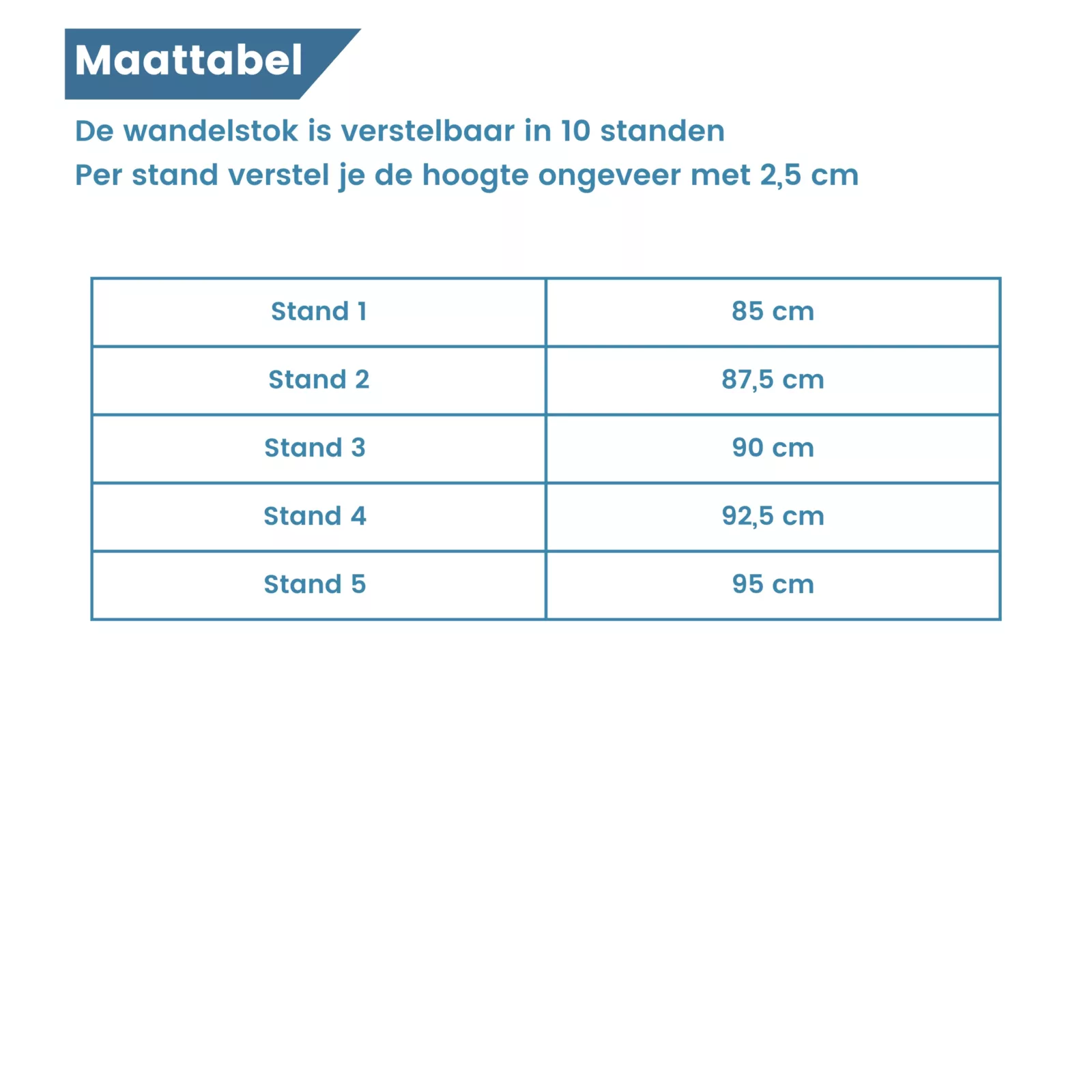 Tabella delle misure del bastone da passeggio pieghevole