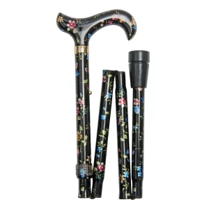 Bastone da passeggio pieghevole nero con fiori
