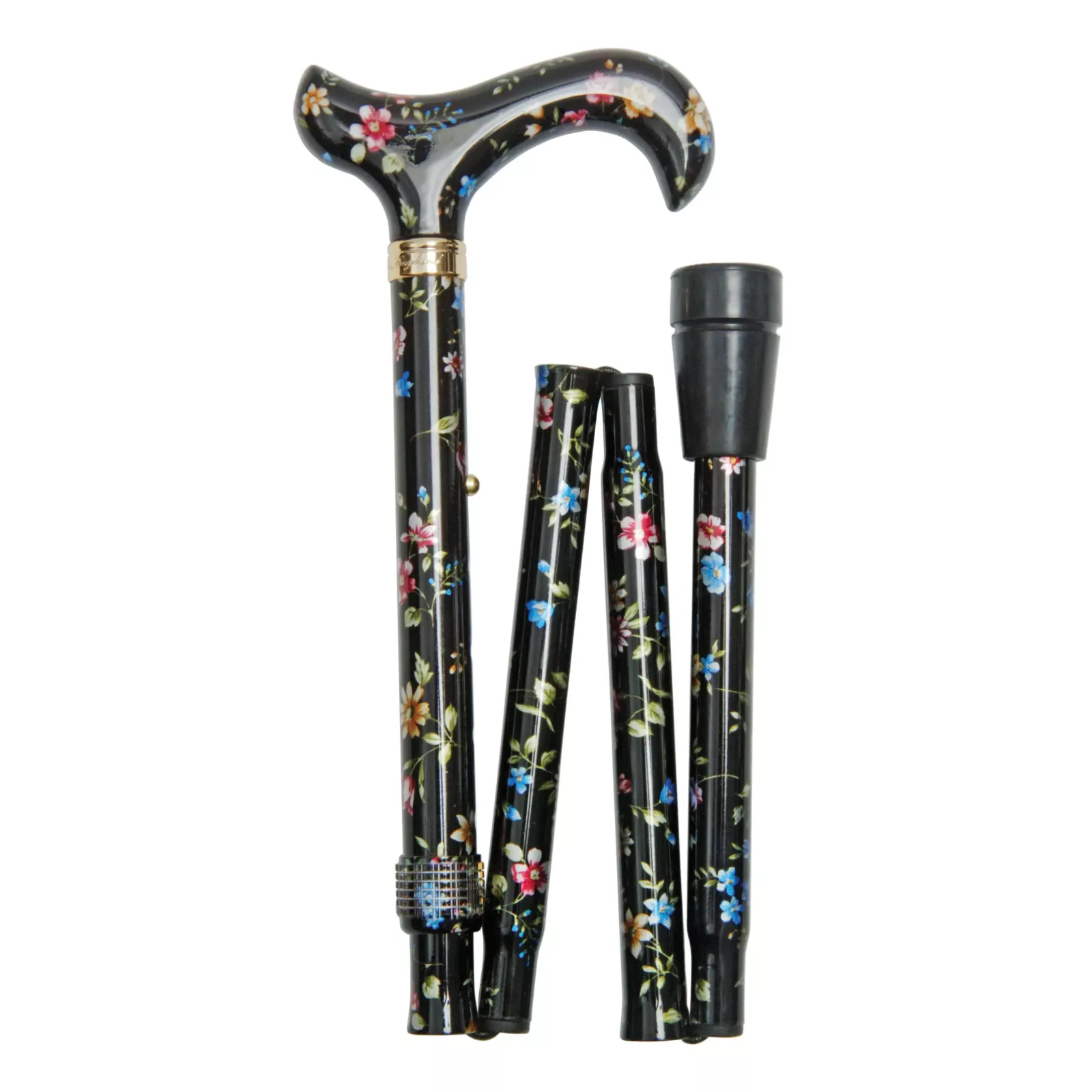 Bastone da passeggio pieghevole nero con fiori