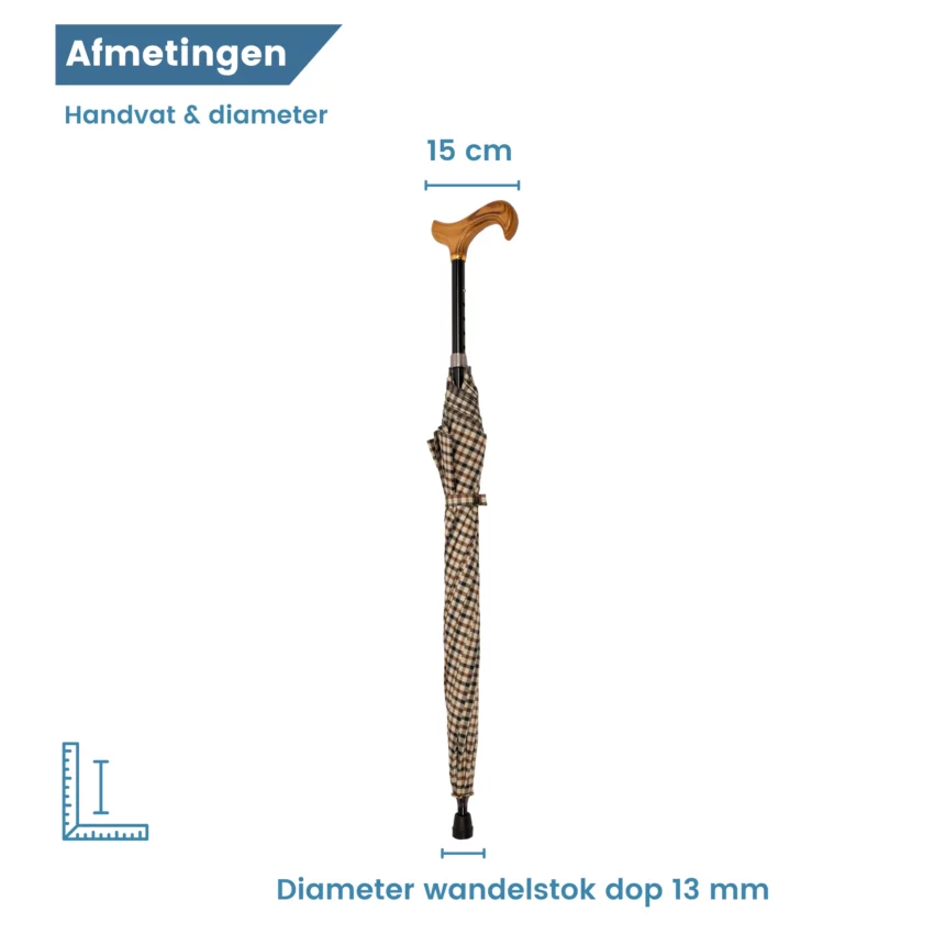 Bastone da passeggio regolabile a ombrello, colore beige, diametro