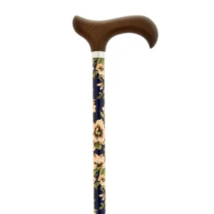 Bastone da passeggio regolabile blu con fiori bianchi