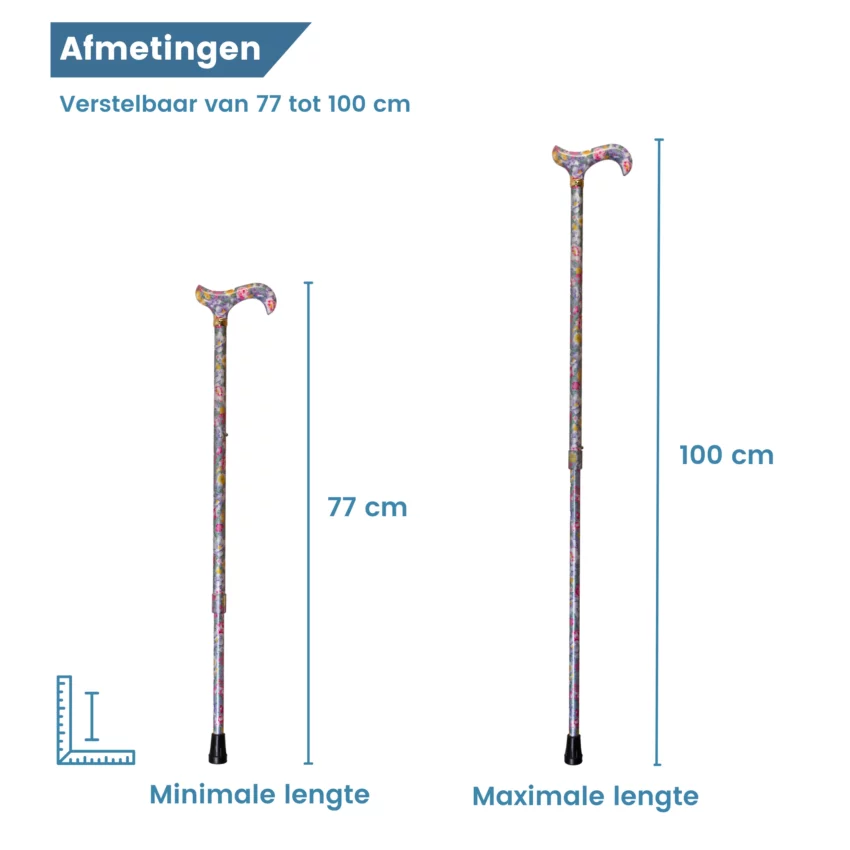 Dimensioni del bastone da passeggio telescopico color lavanda