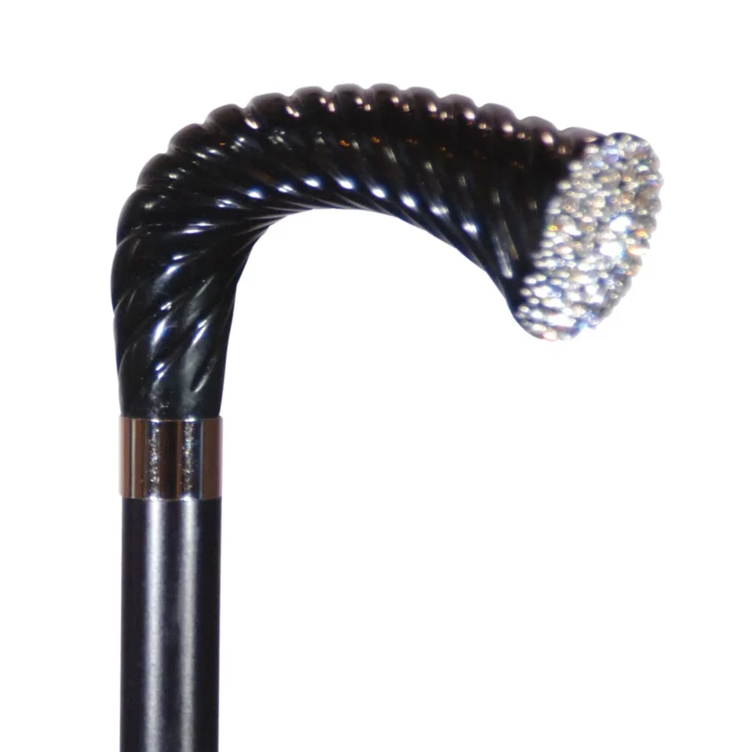 Bastone da passeggio di lusso in nero con cristalli Swarovski