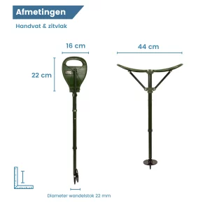Dimensioni del bastone da passeggio in alluminio con sedile verde